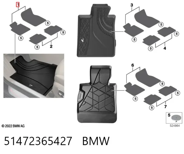 Килимок передній, комплект 2 шт. 51472365427 BMW