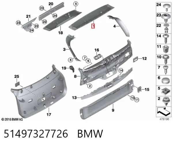 Обшивка-облицювання кришки багажника 51497327726 BMW