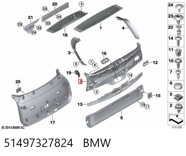 Обшивка-облицювання кришки багажника 51497327824 BMW