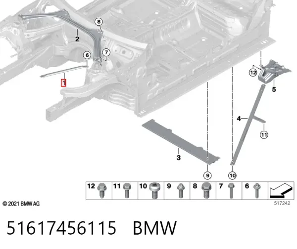 Розпірка передніх стійок підвіски, права 51617456115 BMW
