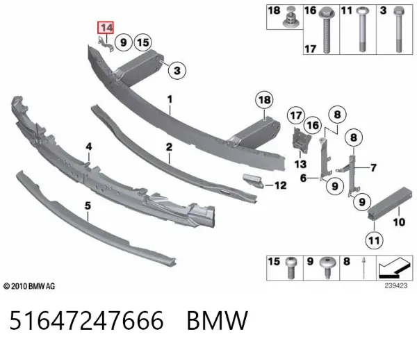 Кронштейн підсилювача переднього бампера 51647247666 BMW