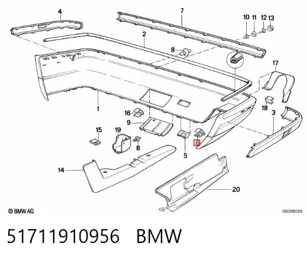 Пістон (кліп) кріплення бампера заднього 51711910956 BMW