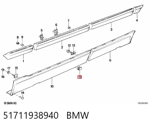 Пістон (кліп) кріплення підкрилки переднього крила 51711938940 BMW