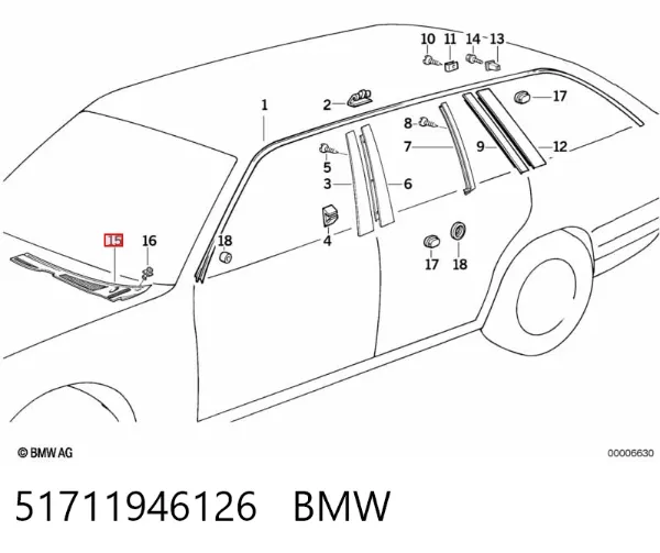 Решітка двірників, права 51711946126 BMW