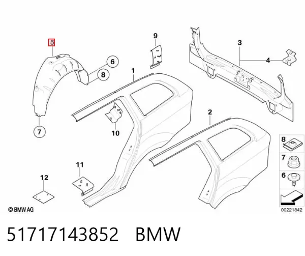Підкрилок заднього крила, правий 51717143852 BMW