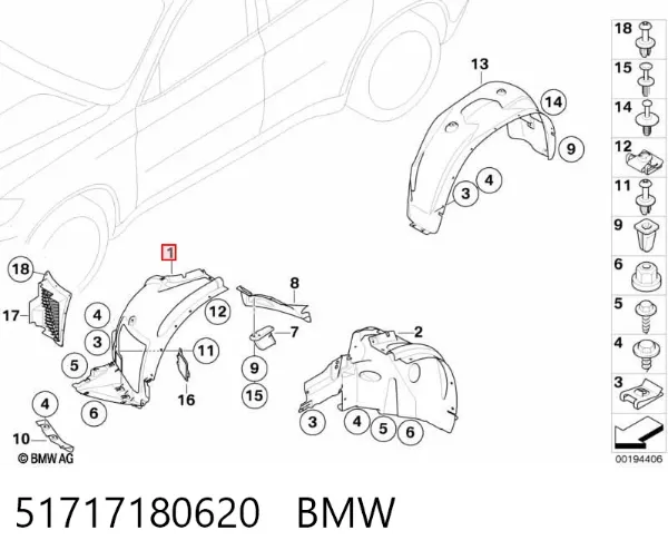 Підкрилок переднього крила, правий передній 51717180620 BMW