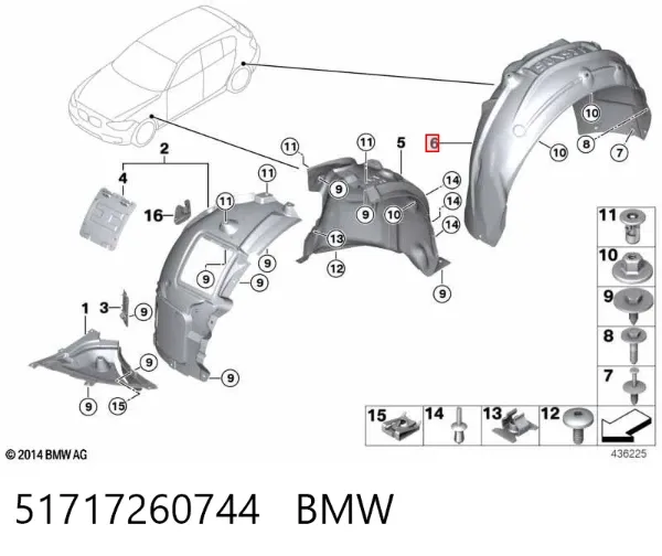 Підкрилок заднього крила, правий 51717260744 BMW