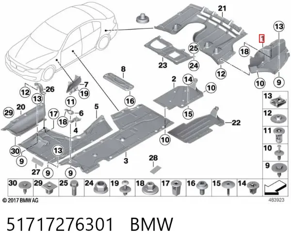Захист днища, задній лівий 51717276301 BMW