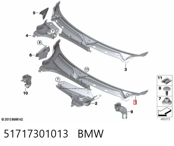 Водостік лобового скла, жабо 51717301013 BMW