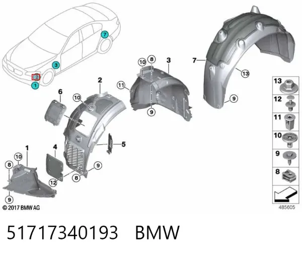 Підкрилок переднього крила, лівий передній 51717340193 BMW