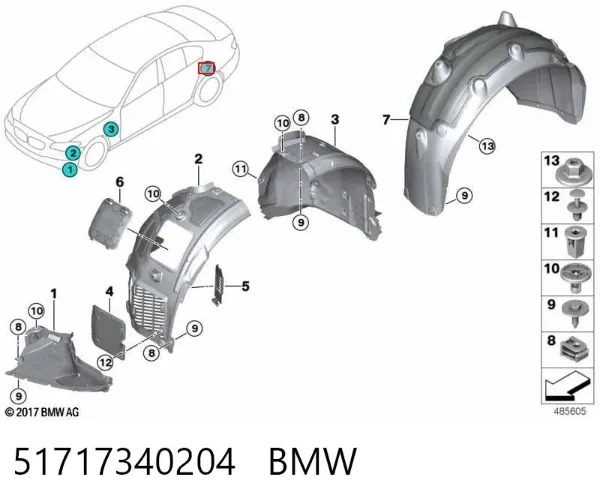 Підкрилок заднього крила, правий 51717340204 BMW
