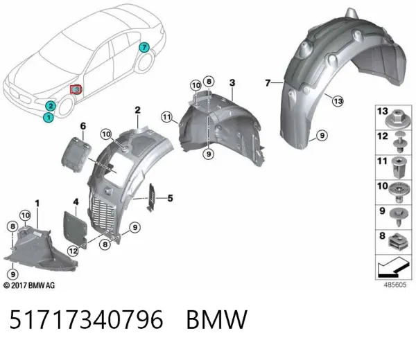 Підкрилок переднього крила, правий задній 51717340796 BMW