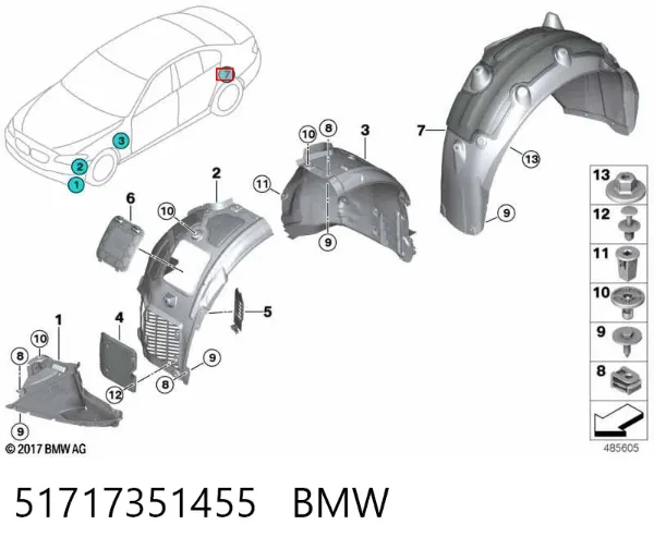 Підкрилок заднього крила, лівий 51717351455 BMW