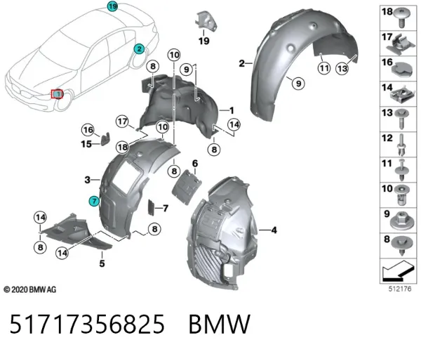 Підкрилок переднього крила, лівий задній 51717356825 BMW