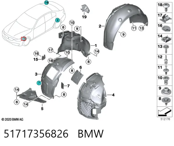 Підкрилок переднього крила, правий задній 51717356826 BMW
