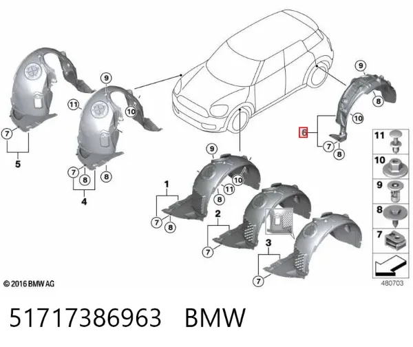 Підкрилок заднього крила, лівий 51717386963 BMW