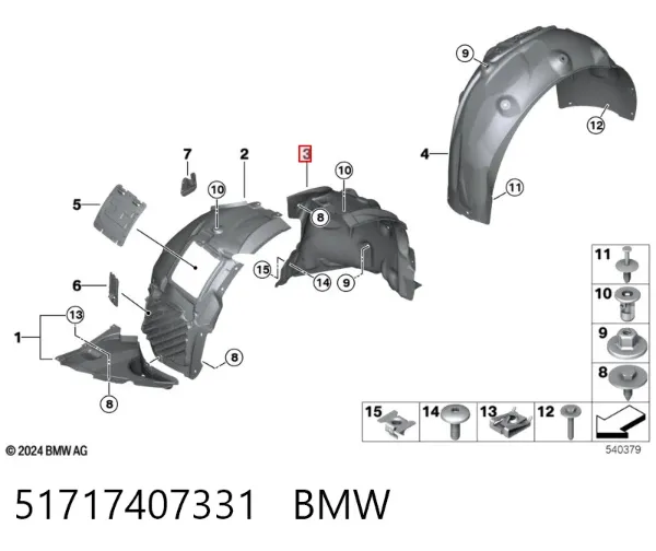 Підкрилок переднього крила, лівий задній 51717407331 BMW