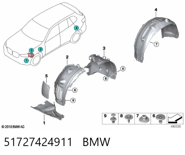 Підкрилок переднього крила, лівий передній 51727424911 BMW