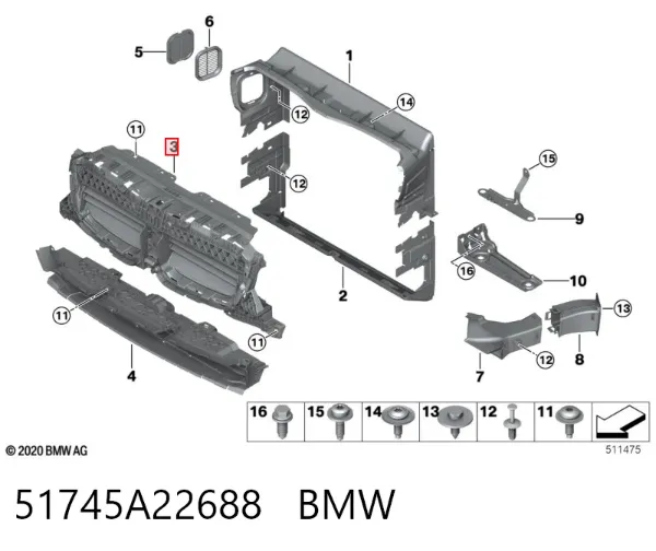 Жалюзі радіатора охолодження 51745A22688 BMW