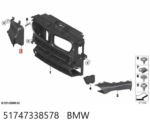 Повітропровід (дефлектор) радіатора, правий 51747338578 BMW