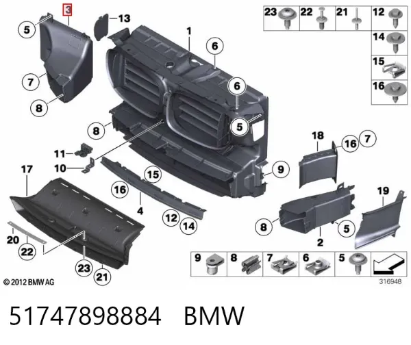 Повітропровід (дефлектор) радіатора, правий 51747898884 BMW