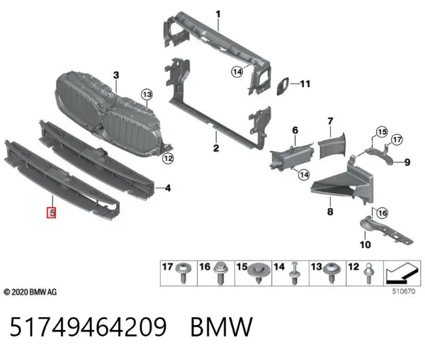 Повітропровід (дефлектор) радіатора, нижній 51749464209 BMW