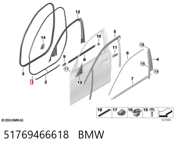 Ущільнювач двері задньої (на кузові) 51769466618 BMW