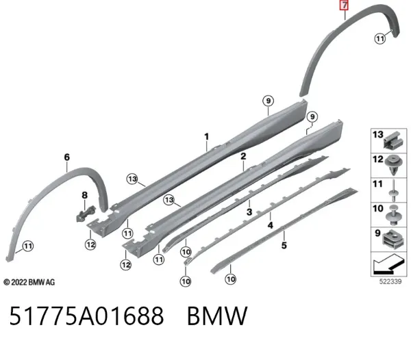 Розширювач заднього крила, правий 51775A01688 BMW