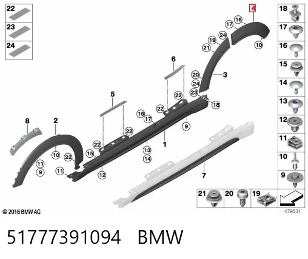 Розширювач заднього крила, правий 51777391094 BMW