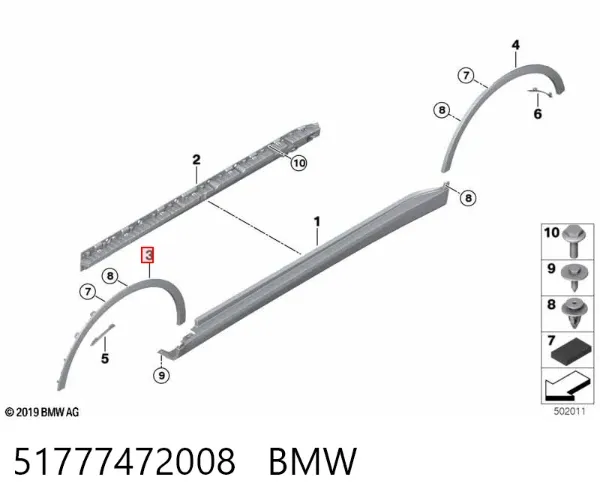 Розширювач переднього крила, правий 51777472008 BMW