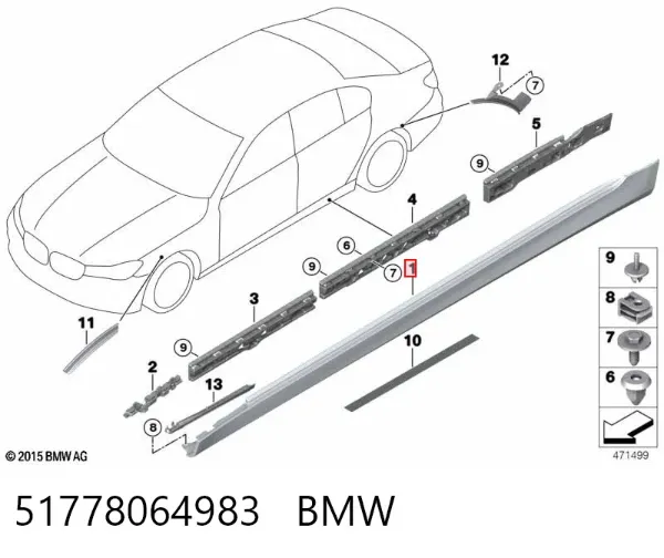 Накладка зовнішня (молдинг) порога, лівий 51778064983 BMW