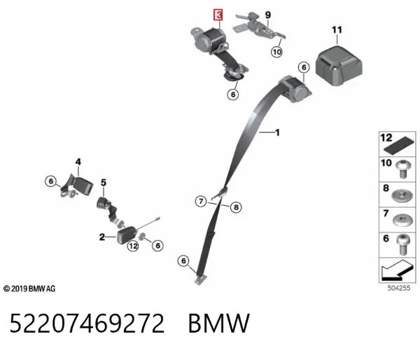 Пасок безпеки задній центральний 52207469272 BMW