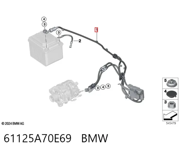 Кабель плюсової клеми акумулятора (АКБ) 61125A70E69 BMW