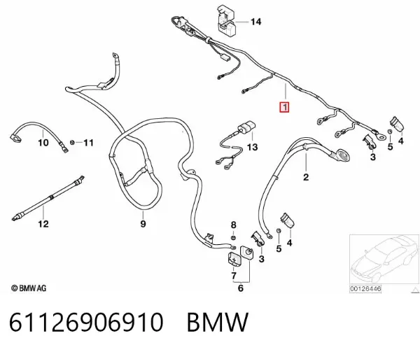 Кабель плюсової клеми акумулятора (АКБ) 61126906910 BMW
