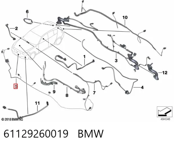 Кабель/дріт парктроника бампера, переднього 61129260019 BMW
