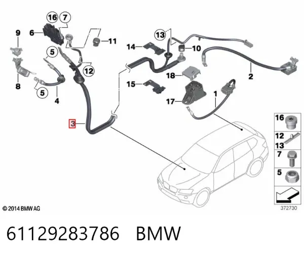 Кабель плюсової клеми акумулятора (АКБ) 61129283786 BMW