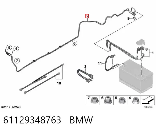 Кабель плюсової клеми акумулятора (АКБ) 61129348763 BMW