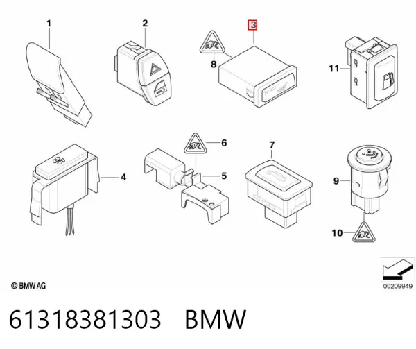 Кнопка вмикання обігріву сидіння 61318381303 BMW