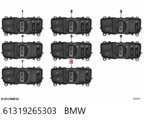 Перемикач світла фар, на "торпеді" 61319265303 BMW