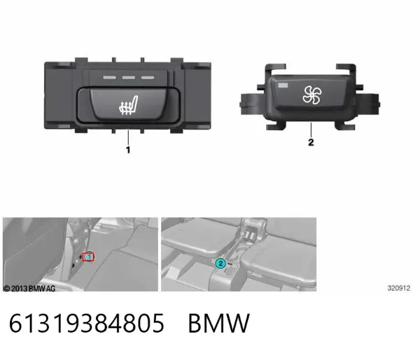Кнопка вмикання обігріву сидіння 61319384805 BMW
