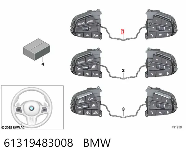 Блок кнопкових перемикачів кермового колеса 61319483008 BMW