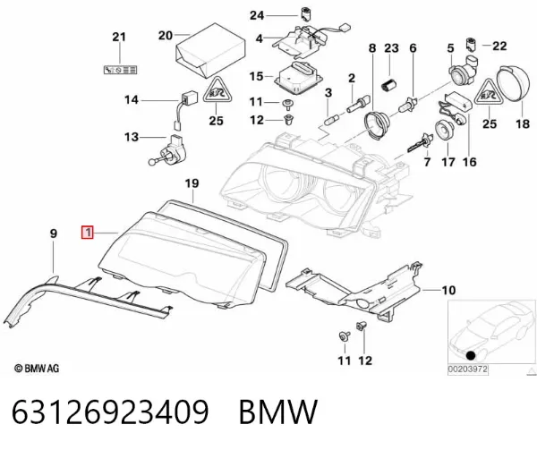 Скло фари лівої 63126923409 BMW