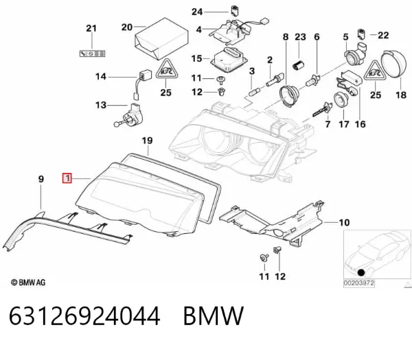 Скло фари правої 63126924044 BMW