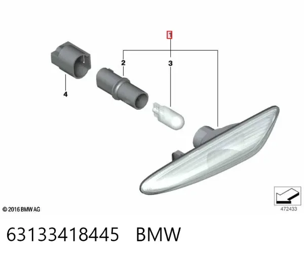 Повторювач повороту на крилі, лівий 63133418445 BMW