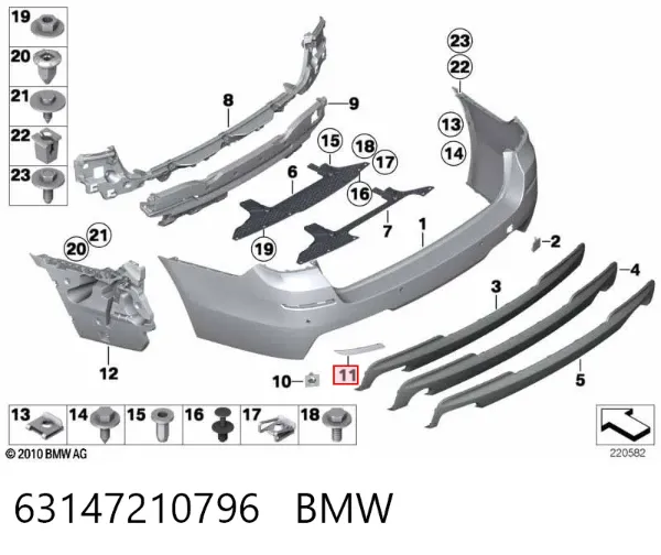 Катафот (відбивач) заднього бампера, правий 63147210796 BMW