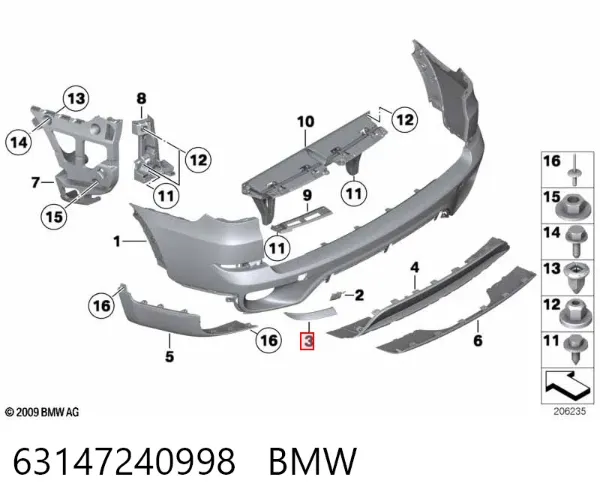 Катафот (відбивач) заднього бампера, правий 63147240998 BMW