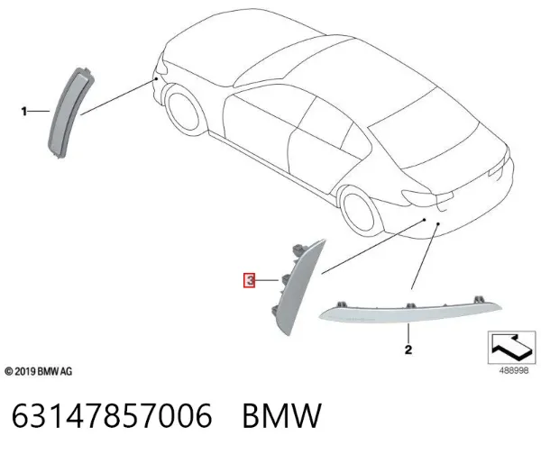 Катафот (відбивач) заднього бампера, правий 63147857006 BMW