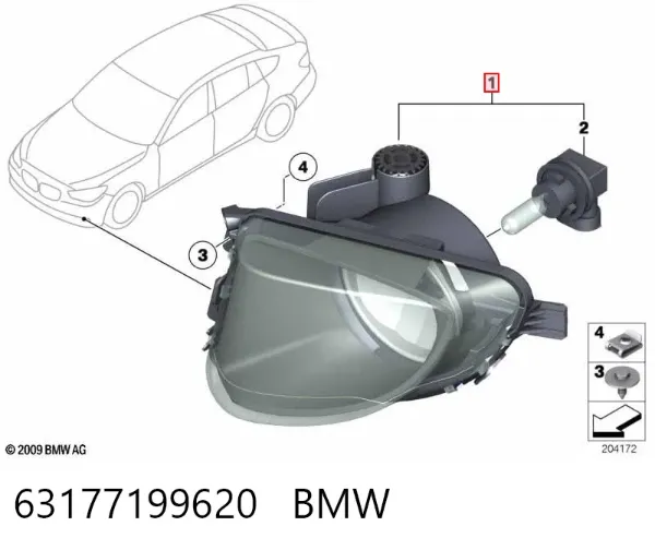 Фара протитуманна, права 63177199620 BMW
