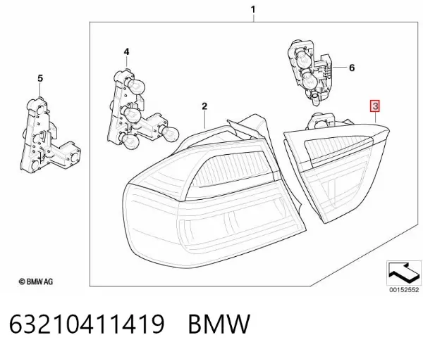 Ліхтар задній лівий, внутрішній 63210411419 BMW