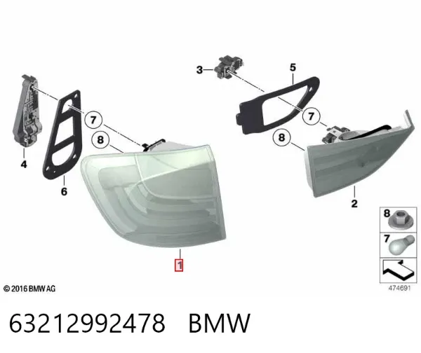 Ліхтар задній правий, зовнішній 63212992478 BMW